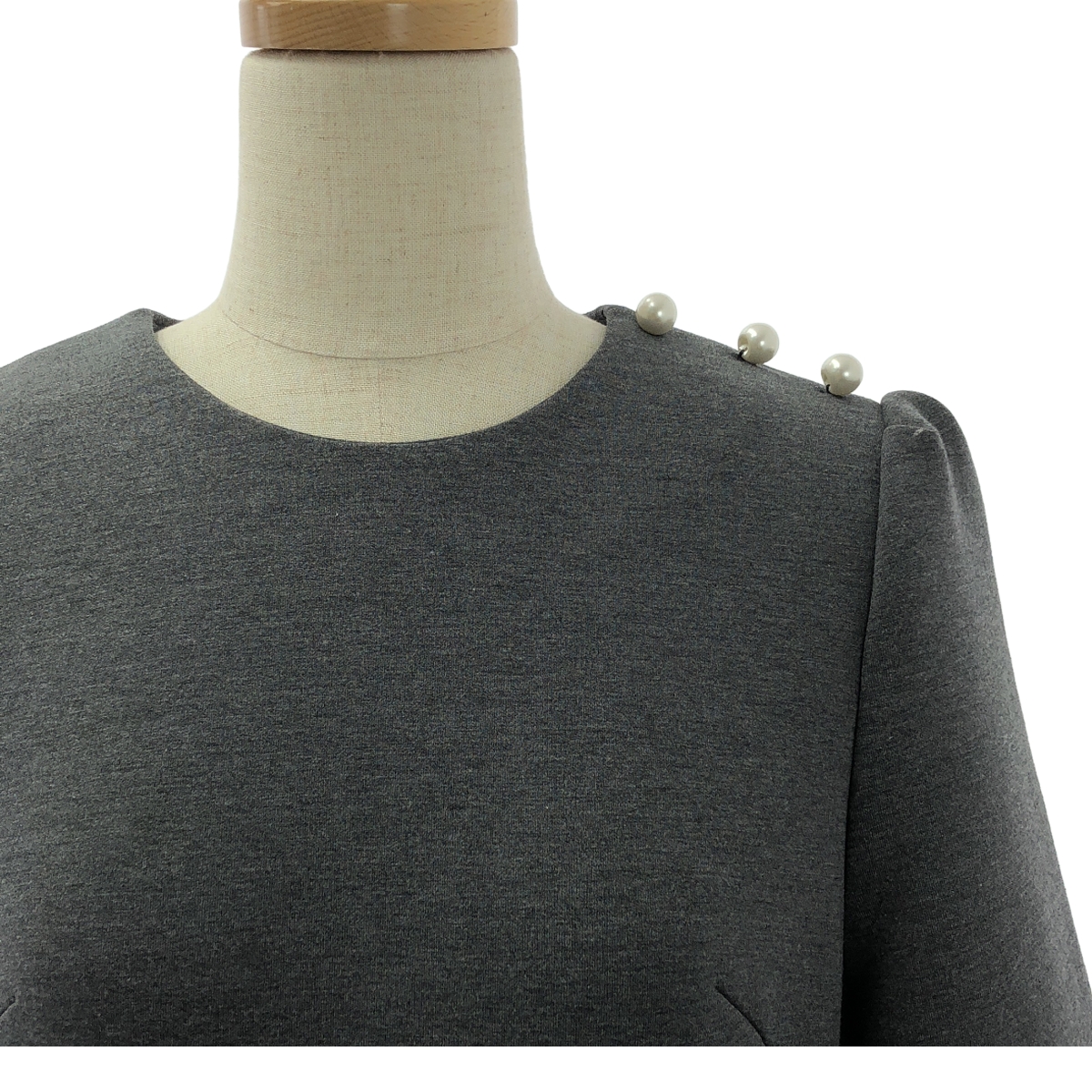 BORDERS at BALCONY / ボーダーズアットバルコニー ROUND MIDI DRESS パール ラウンドネック ミディドレス ワンピース