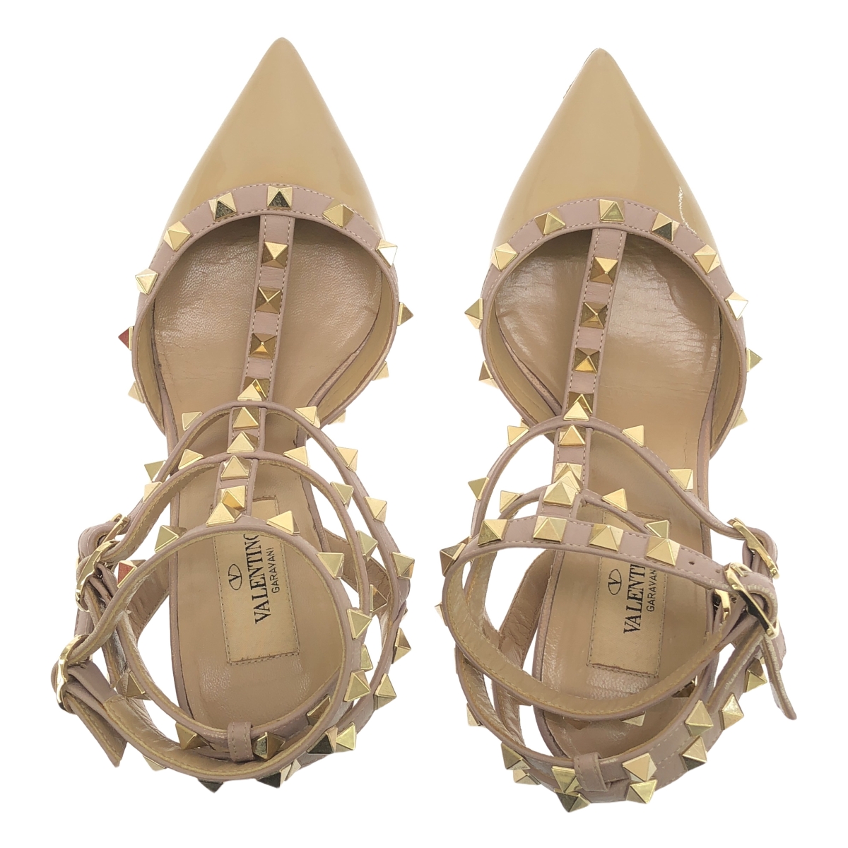 VALENTINO GARAVANI / ヴァレンティノガラヴァーニ レザー ロックスタッズ ポインテッドトゥ ストラップ ヒール パンプス