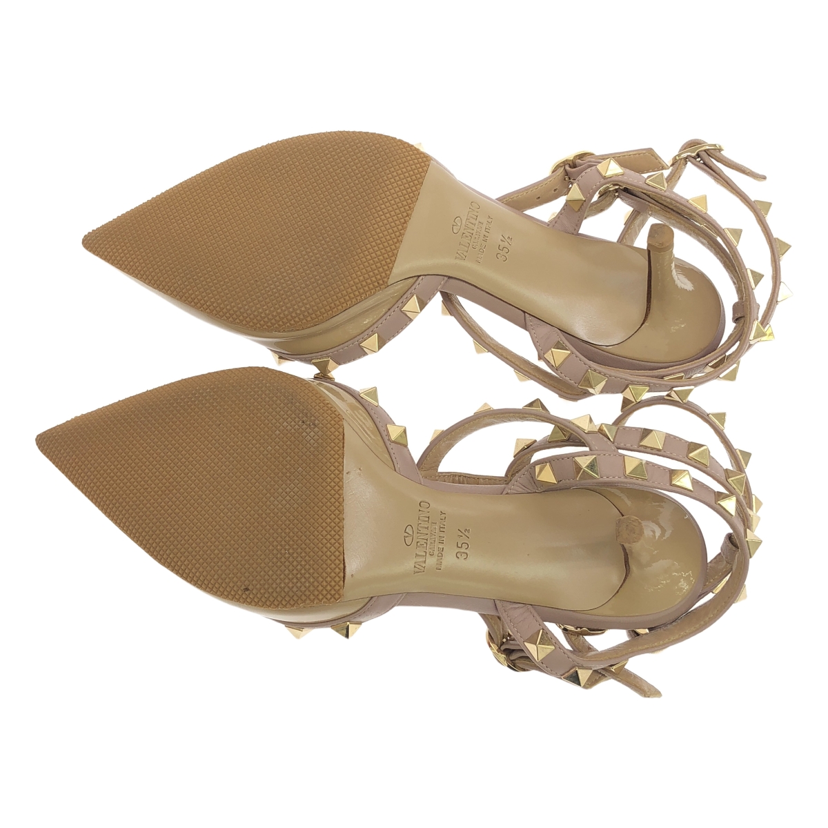 VALENTINO GARAVANI / ヴァレンティノガラヴァーニ レザー ロックスタッズ ポインテッドトゥ ストラップ ヒール パンプス