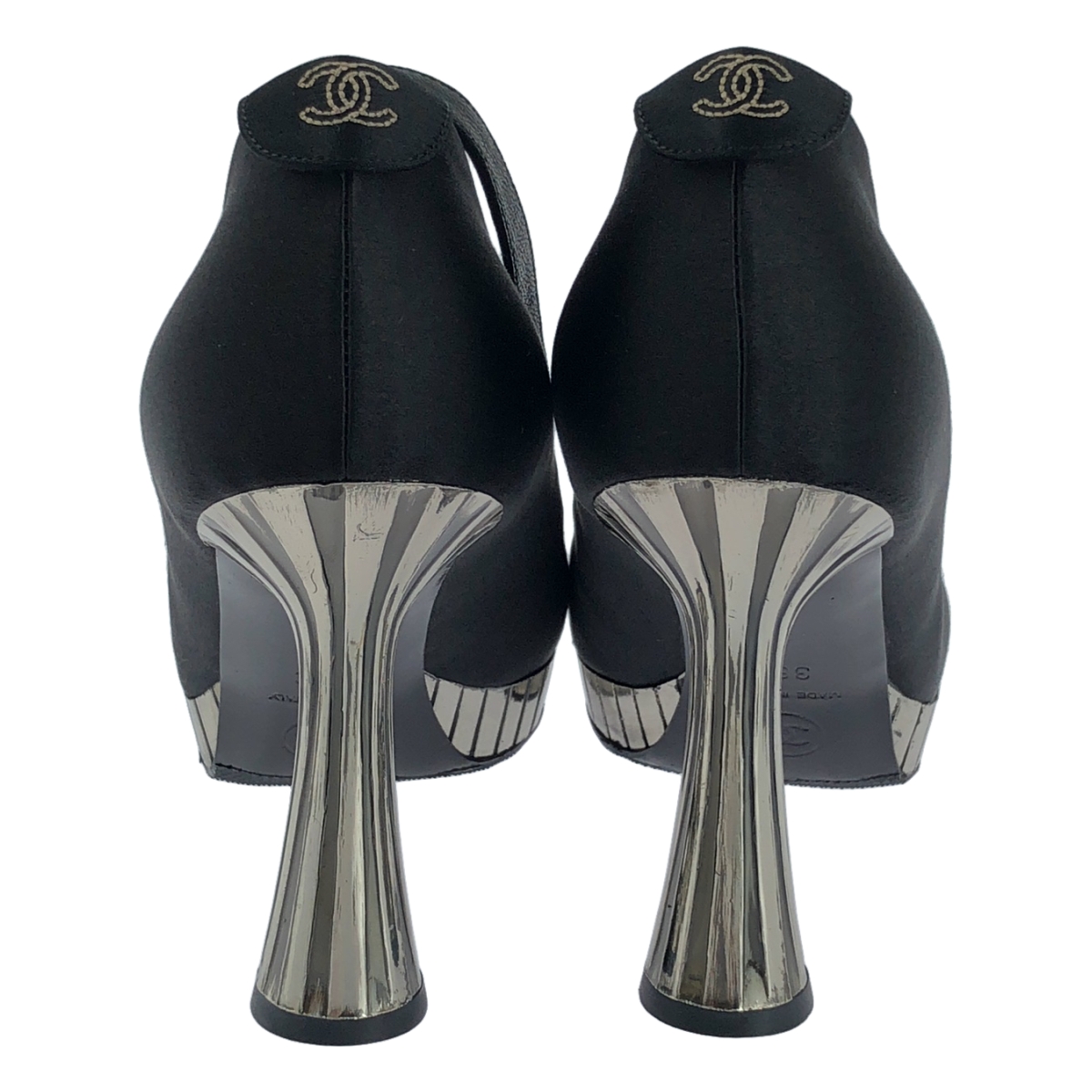 CHANEL / シャネル アンクルストラップ プラットフォーム サテン パンプス