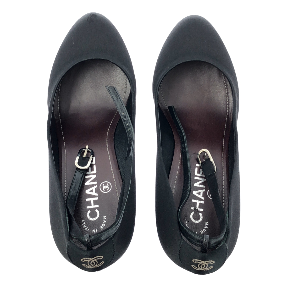 CHANEL / シャネル アンクルストラップ プラットフォーム サテン パンプス