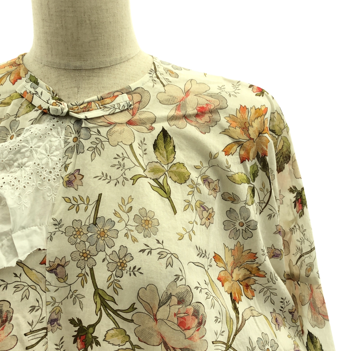 tricot COMME des GARCONS / トリココムデギャルソン 総柄 フラワー レース ドッキング チャイナ シャツ ブラウス