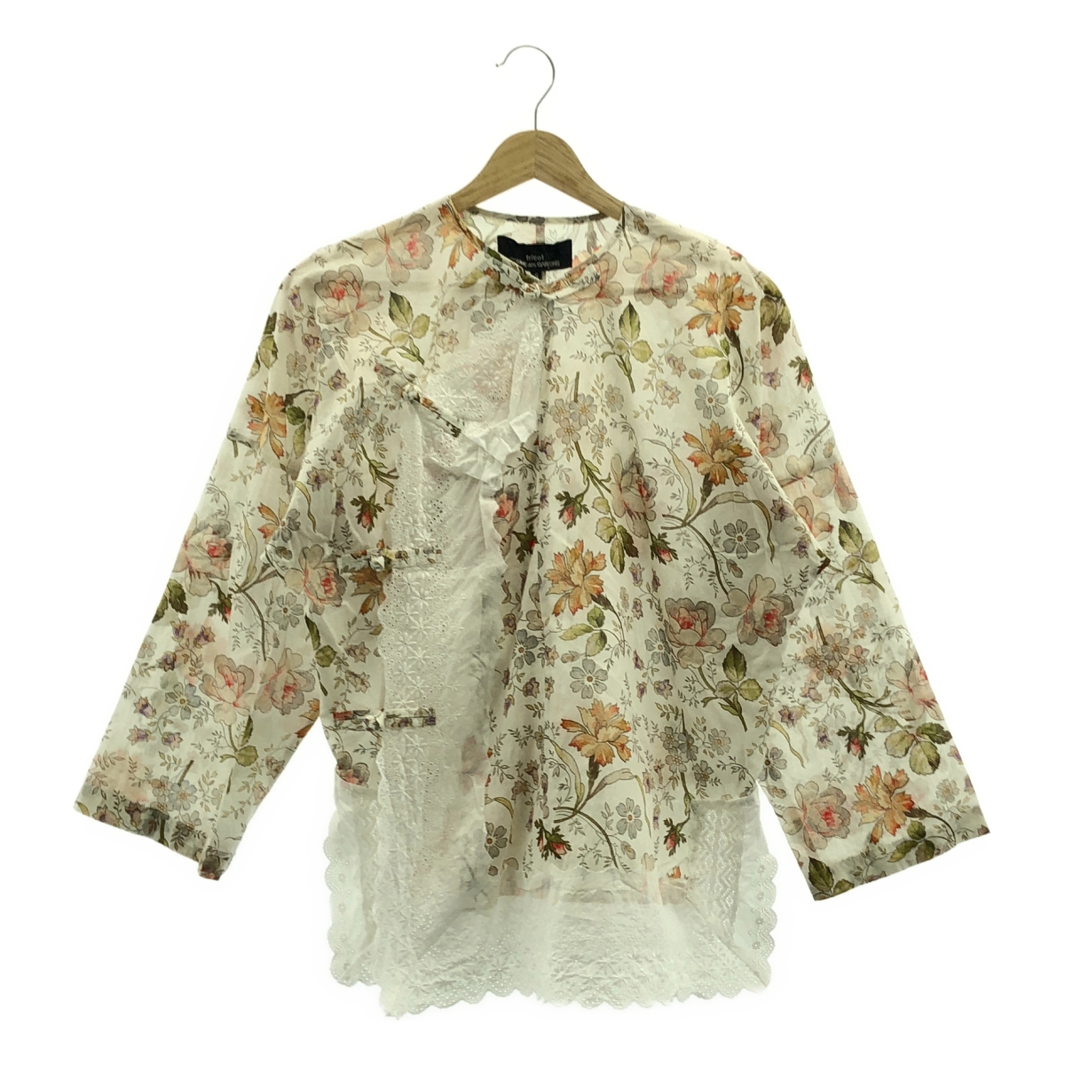 tricot COMME des GARCONS / トリココムデギャルソン 総柄 フラワー レース ドッキング チャイナ シャツ ブラウス