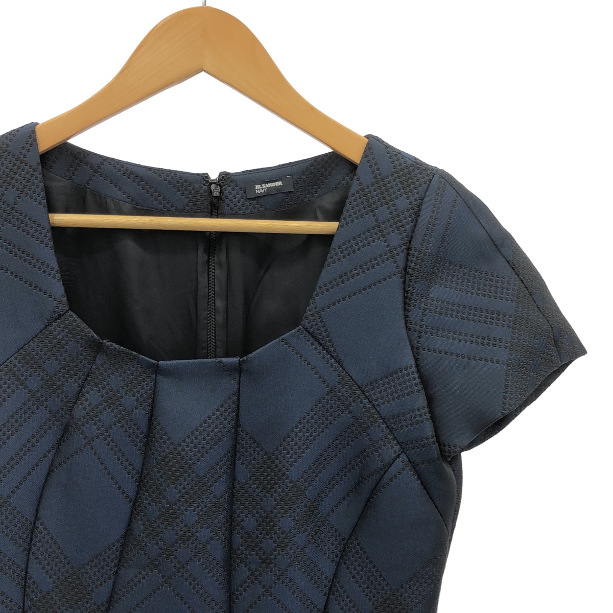 JIL SANDER NAVY / ジルサンダーネイビー チェック タック フレア ワンピース