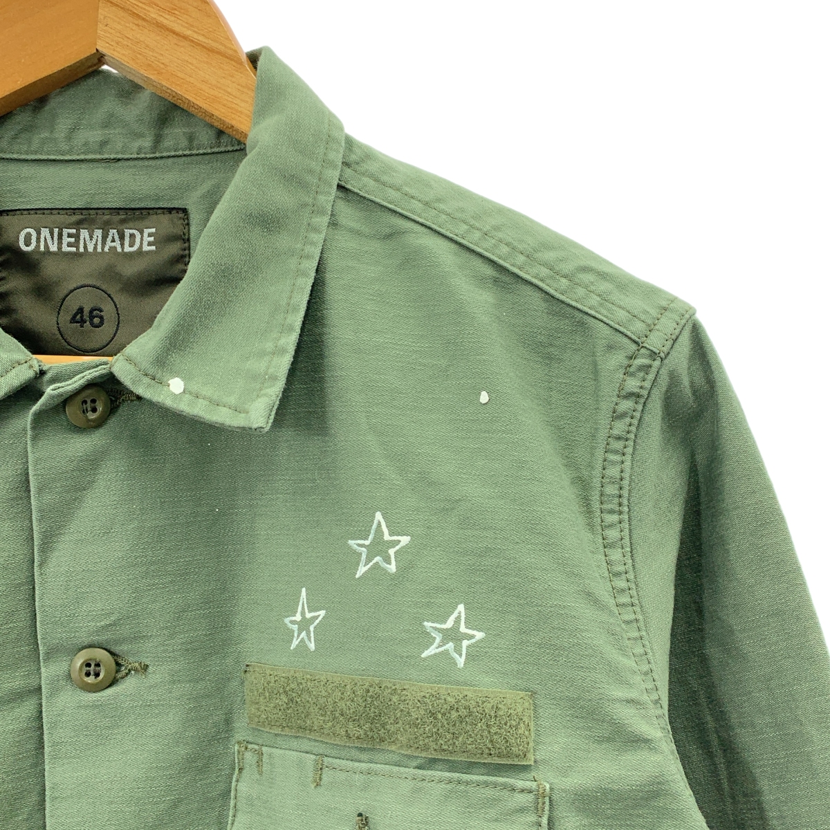 ONE MADE / ワンメイド Military OP + Check 刺しゅう ワッペン ペイント ピンバッジ チェックドッキング ミリタリーロングシャツ