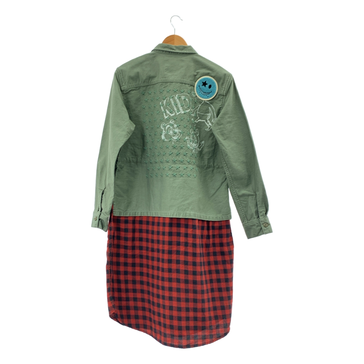 ONE MADE / ワンメイド Military OP + Check 刺しゅう ワッペン ペイント ピンバッジ チェックドッキング ミリタリーロングシャツ