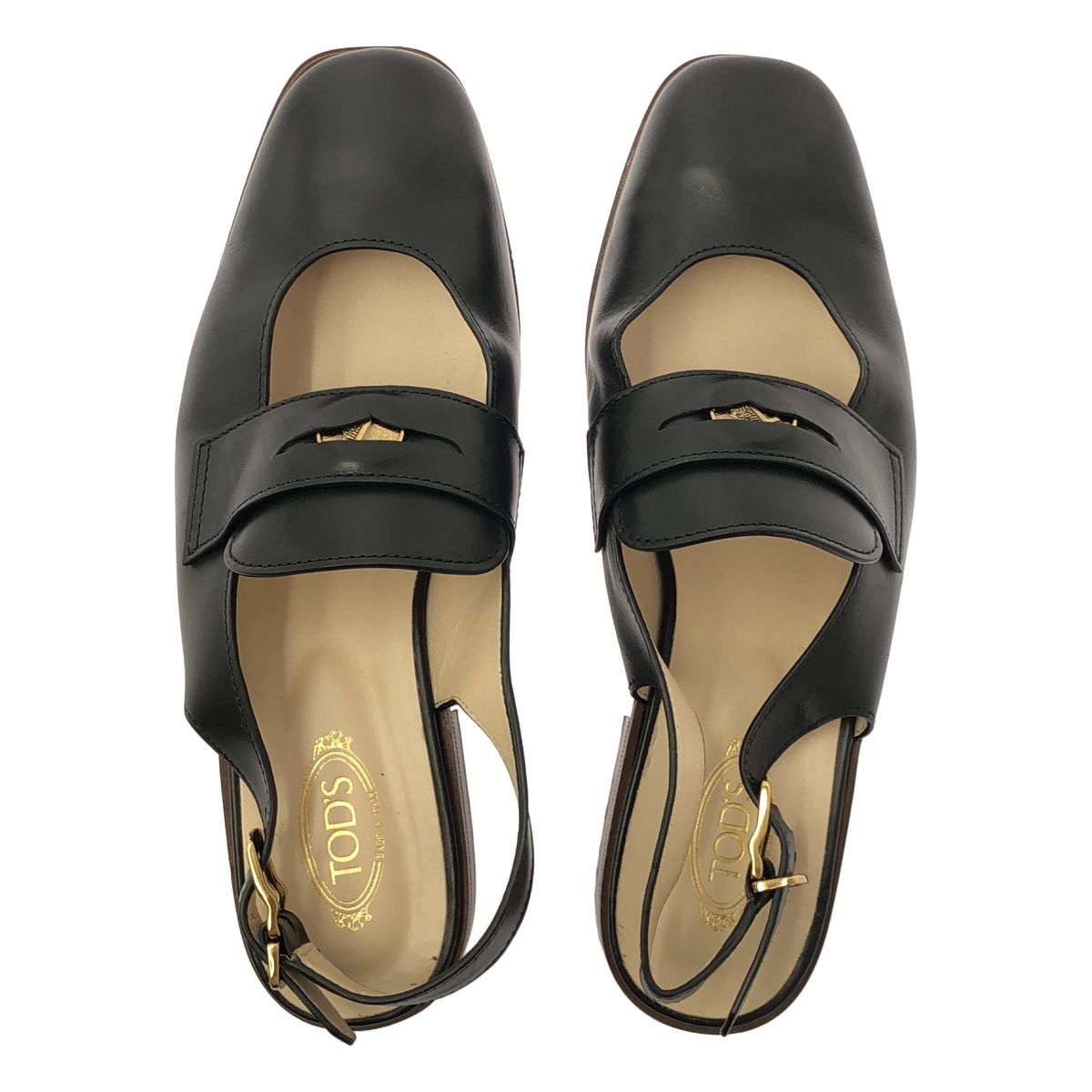 TOD'S / トッズ レザー コイン付き ストラップ ミュール サンダル フラットシューズ