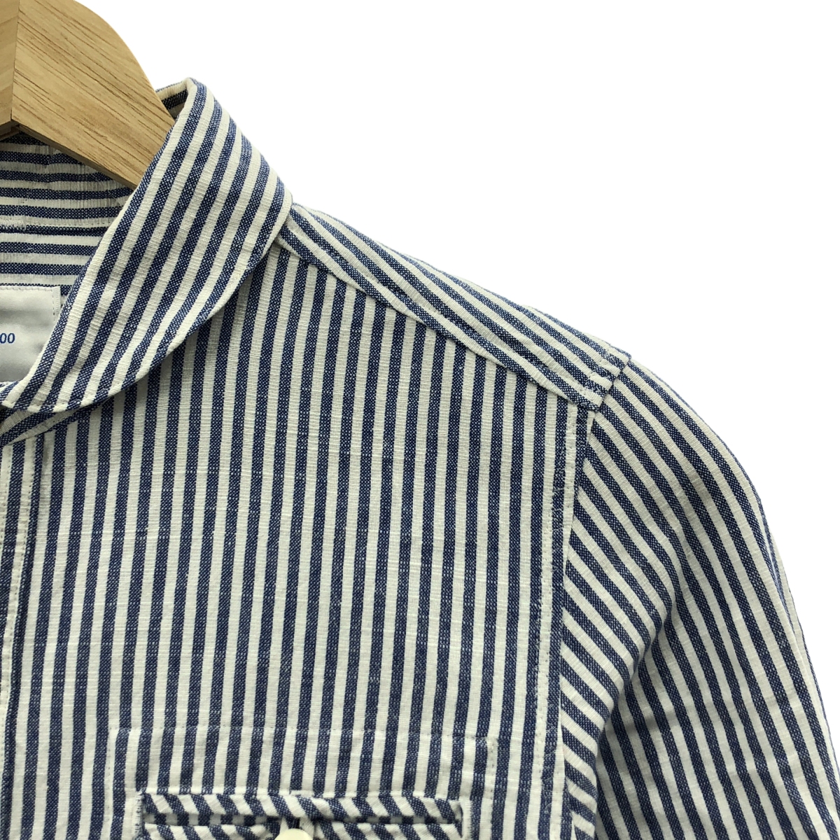 maillot / マイヨ コットン リネン ストライプ 丸襟 シャツ ブラウス