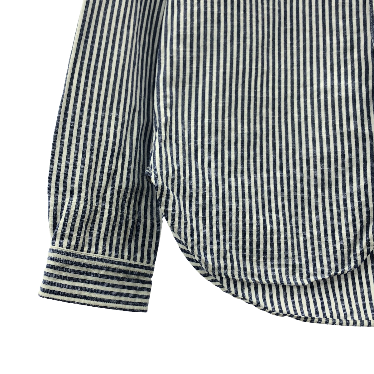 maillot / マイヨ コットン リネン ストライプ 丸襟 シャツ ブラウス