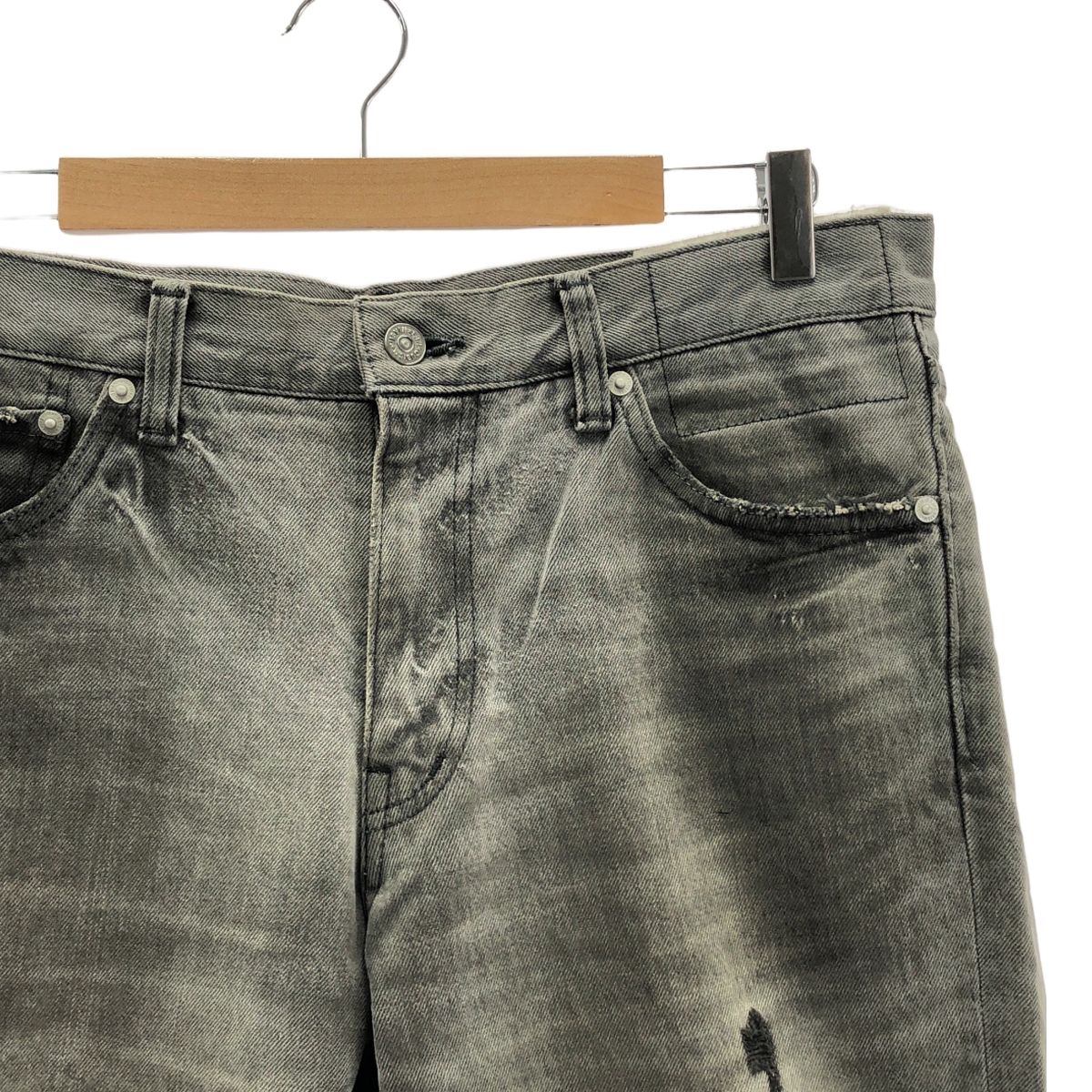 visvim / ビズビム ダメージ加工 レザーパッチ ブラックデニムパンツ