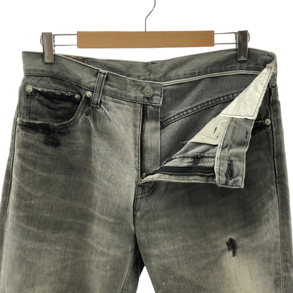 visvim / ビズビム ダメージ加工 レザーパッチ ブラックデニムパンツ