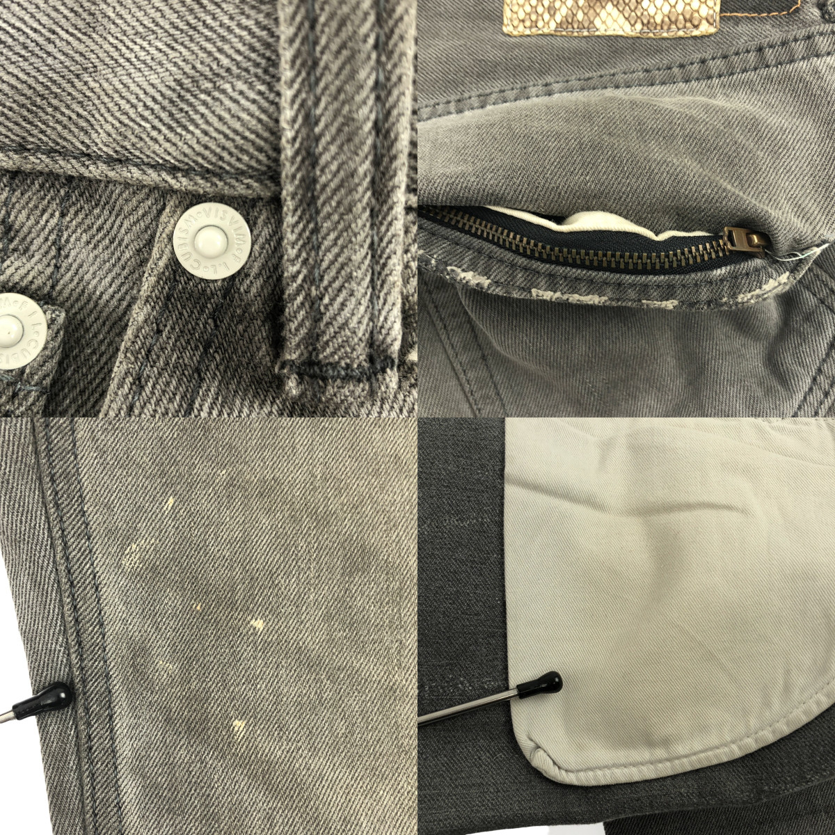 visvim / ビズビム ダメージ加工 レザーパッチ ブラックデニムパンツ