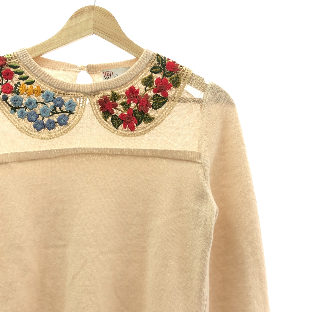 RED VALENTINO / レッドヴァレンティノ フラワー刺しゅう レース 切替 ウールニット
