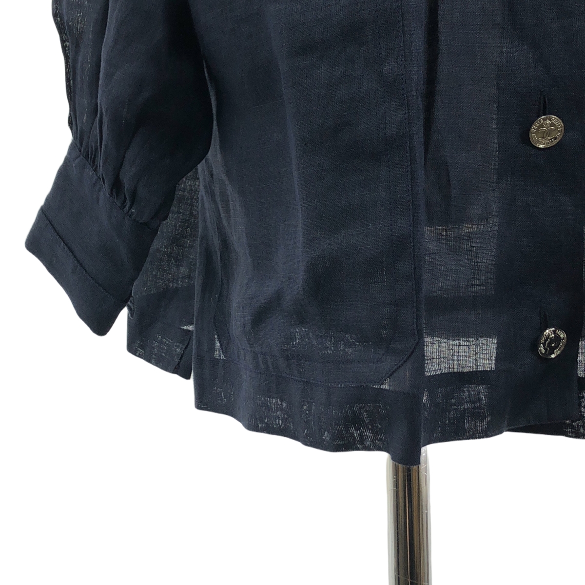 CHANEL / シャネル ココマークボタン リネン ギャザーオーバーサイズ シャツ