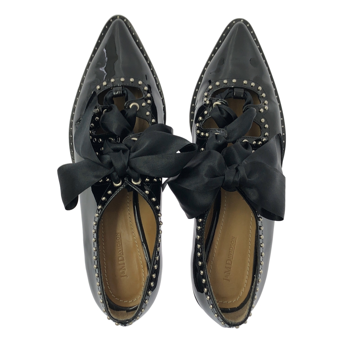 J&M DAVIDSON / ジェイアンドエムデヴィッドソン パテントレザー リボン スタッズ レースアップシューズ