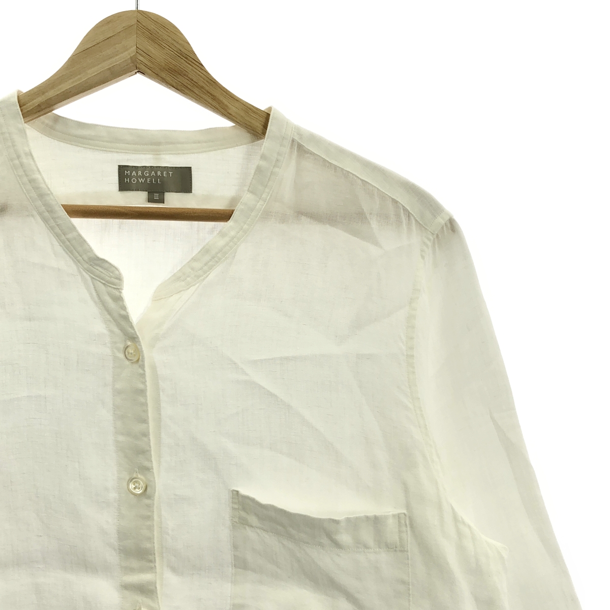 MARGARET HOWELL / マーガレットハウエル リネン バンドカラー シャツ ブラウス
