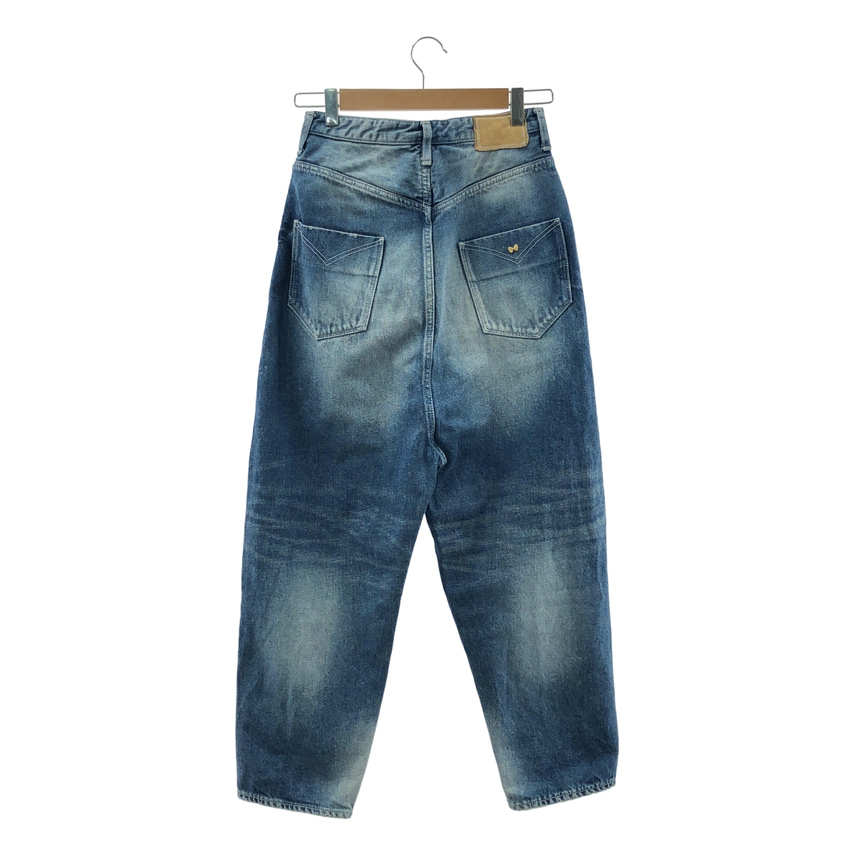 mina perhonen / ミナペルホネン always / オールウェイズ ダメージ加工 レザーパッチ ワイド デニムパンツ