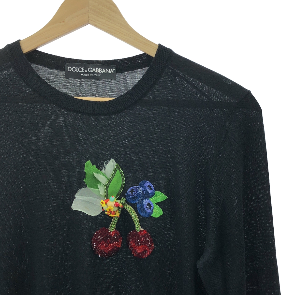 DOLCE＆GABBANA / ドルチェ＆ガッバーナドルガバ シルク チェリー ビーズ装飾 プルオーバー ニット