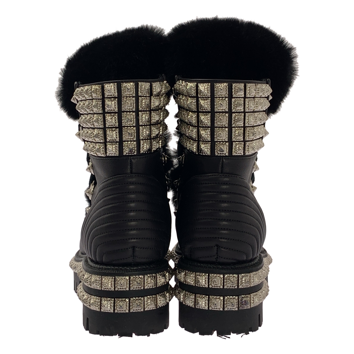 Christian Louboutin / クリスチャンルブタン YETI DONNA FLAT ファー スパイク スタッズ レースアップブーツ