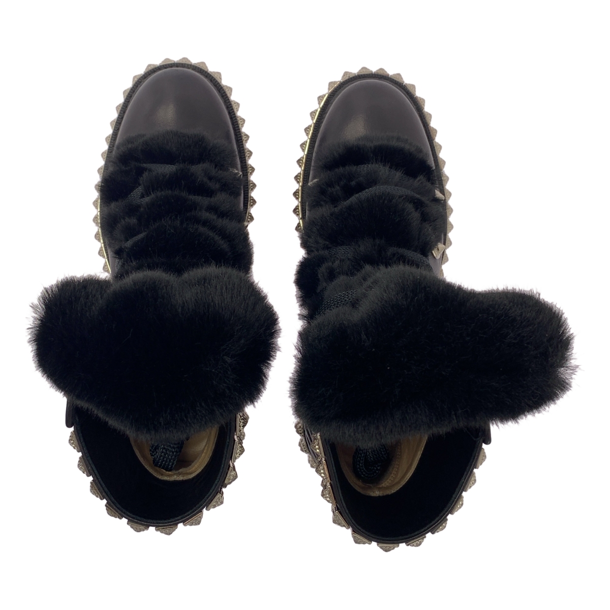 Christian Louboutin / クリスチャンルブタン YETI DONNA FLAT ファー スパイク スタッズ レースアップブーツ