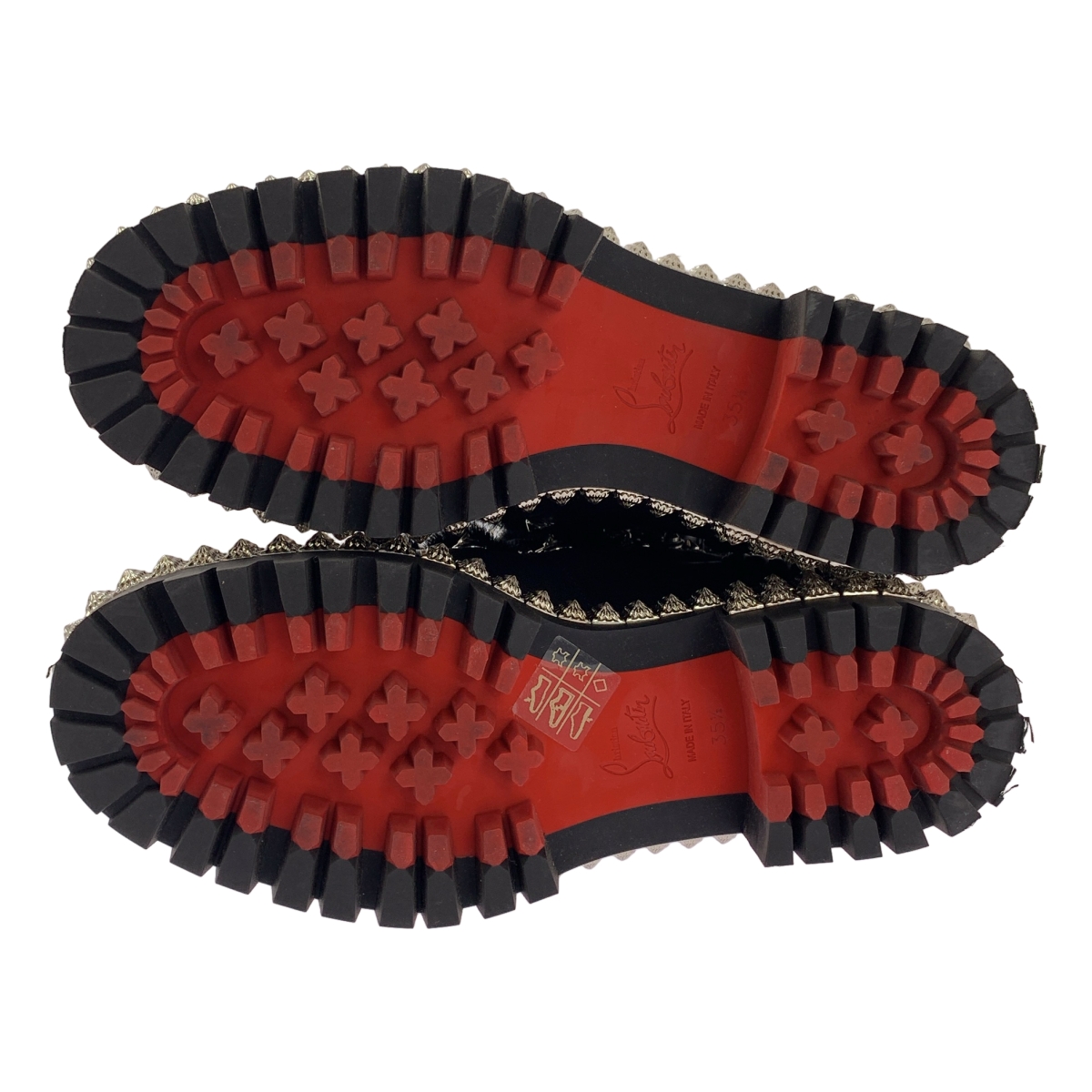 Christian Louboutin / クリスチャンルブタン YETI DONNA FLAT ファー スパイク スタッズ レースアップブーツ