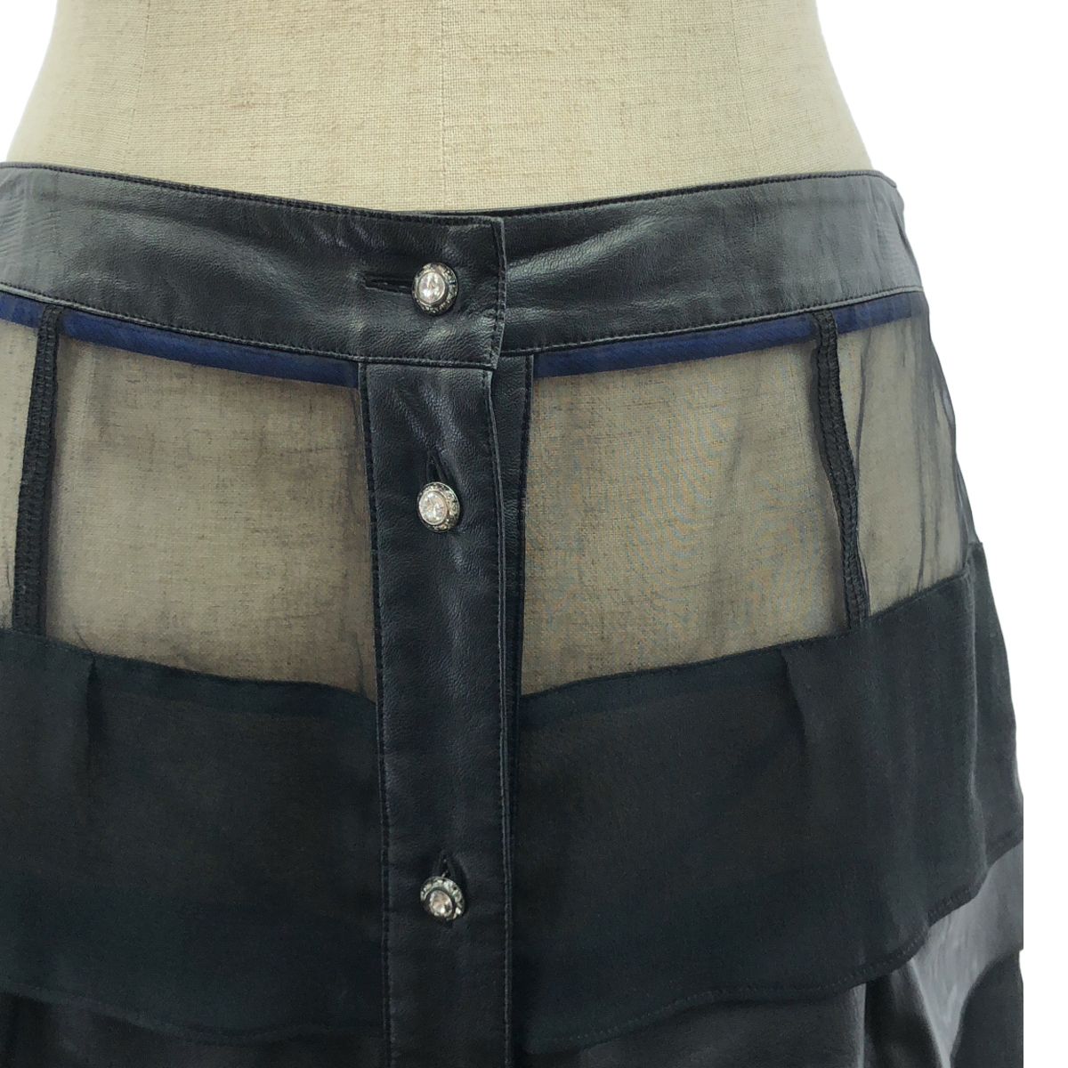 KOCHE / コシェ シフォン フェイクレザー ティアード ロングスカート