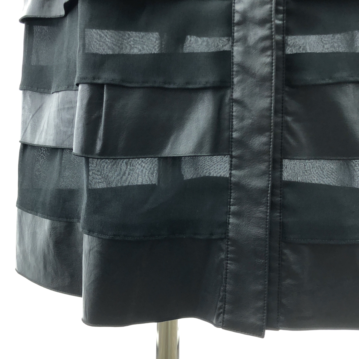 KOCHE / コシェ シフォン フェイクレザー ティアード ロングスカート