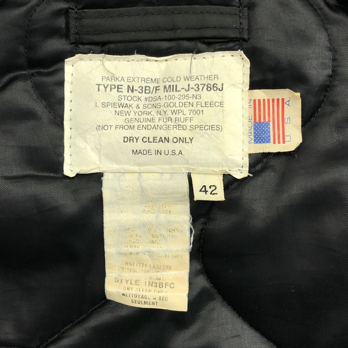 VINTAGE / ヴィンテージ古着 U.S.ARMY アメリカ軍 N-3B/F SPIEWAK フードファー ミリタリー フライトジャケット