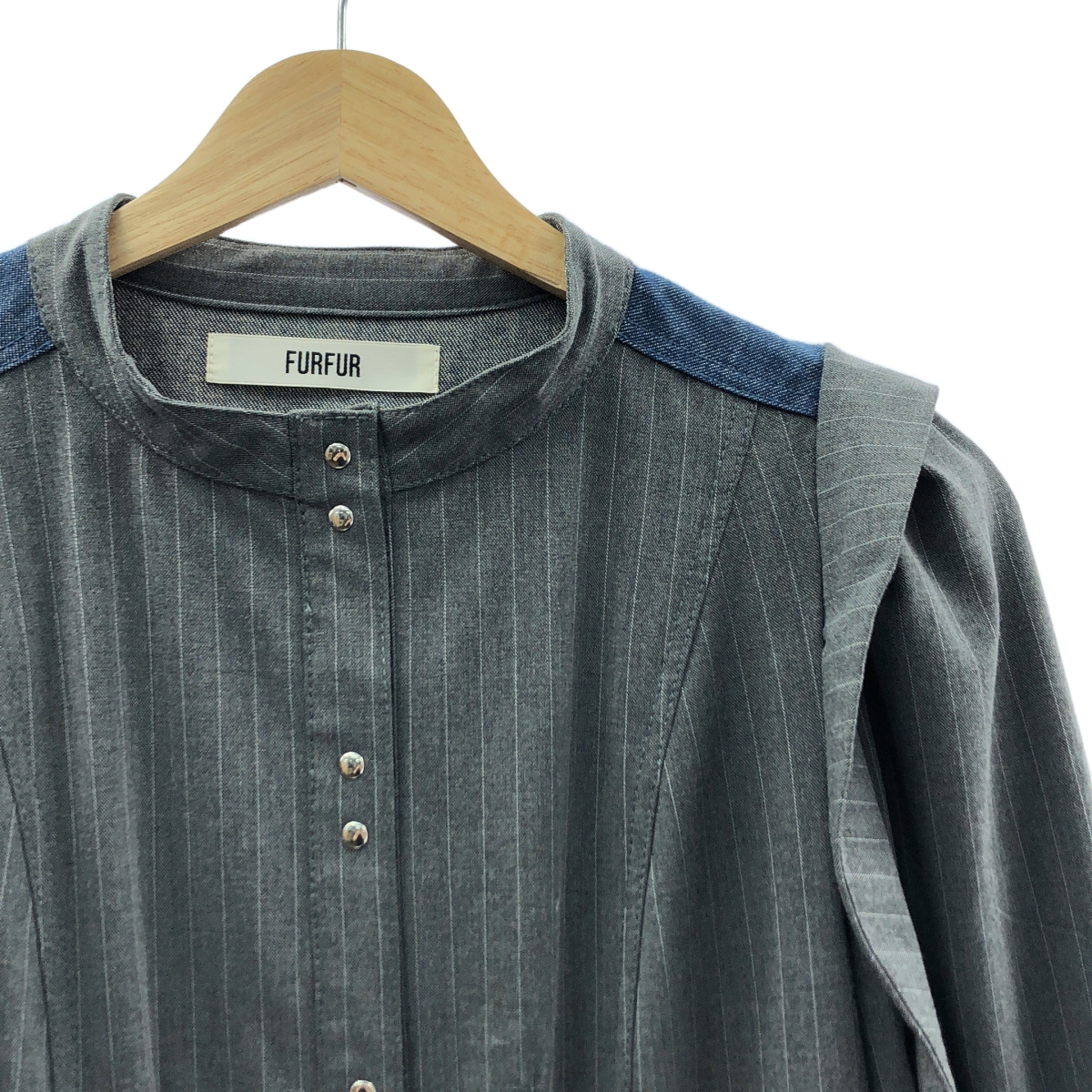 その他 デニム ドッキング バンドカラー ワンピース