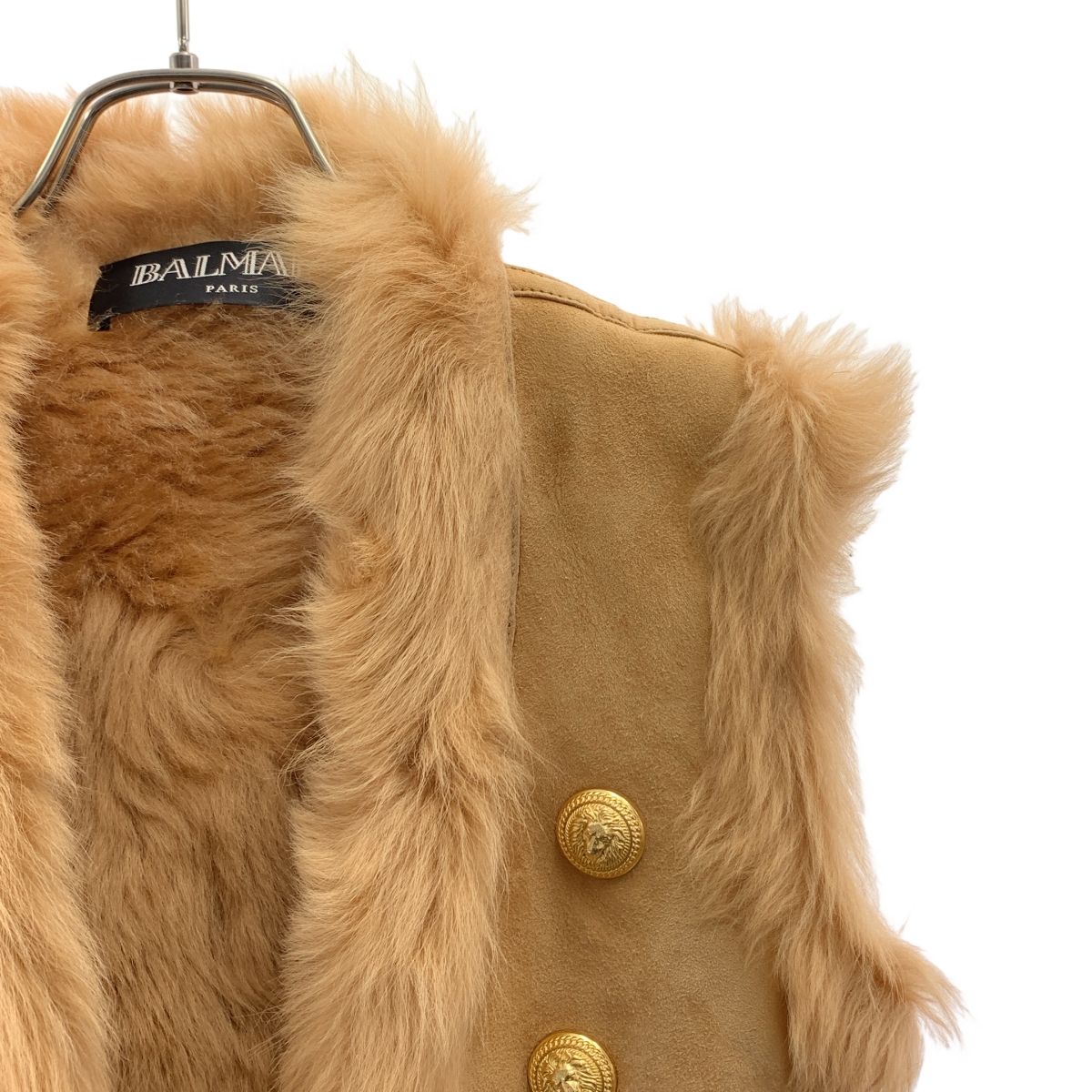BALMAIN / バルマン ムートン 金ボタン レザー ベスト
