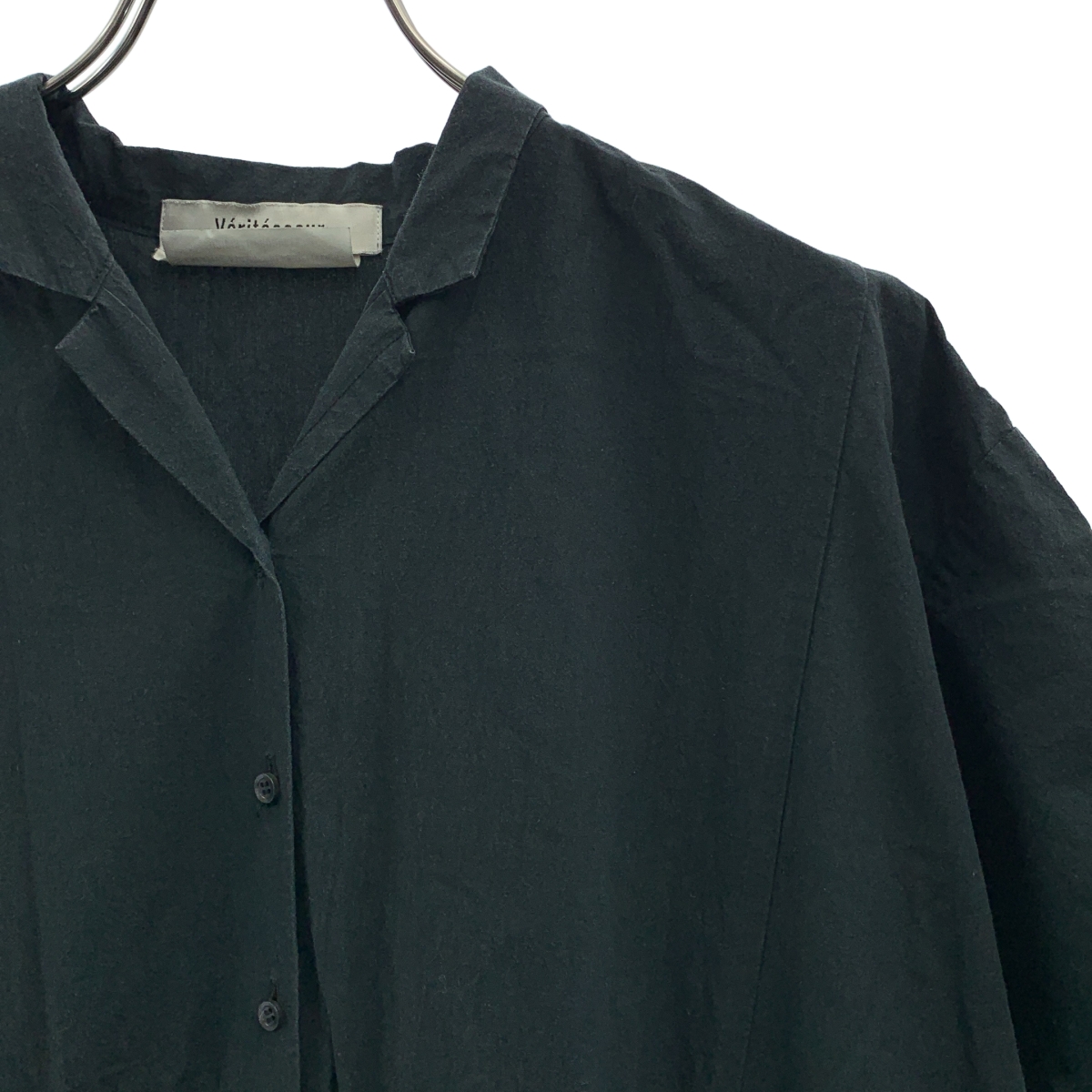 veritecoeur / ヴェリテクール コットン リネン タック ギャザー 半袖 シャツワンピース