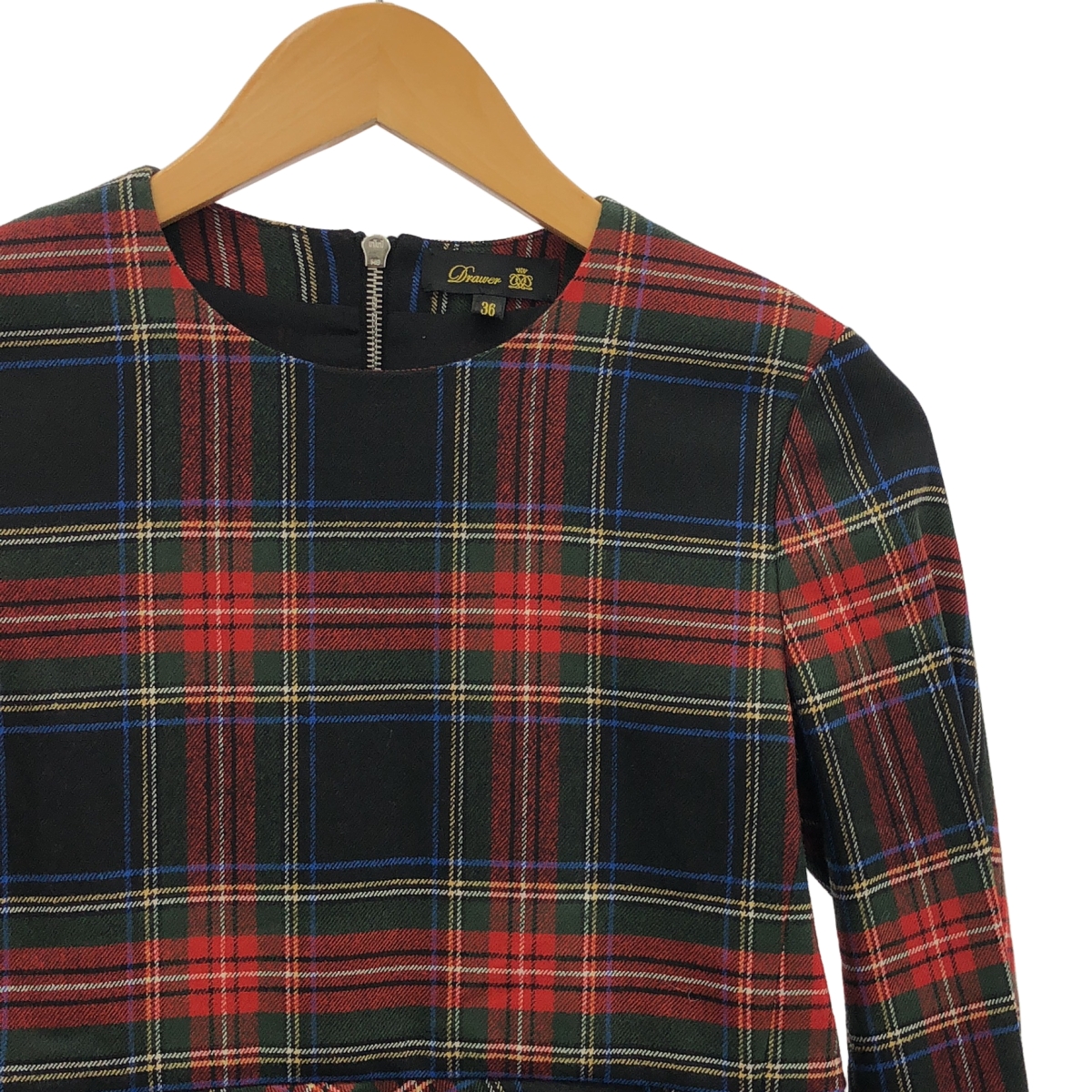 Drawer / ドゥロワー ウール チェック ペプラム プルオーバー ブラウス