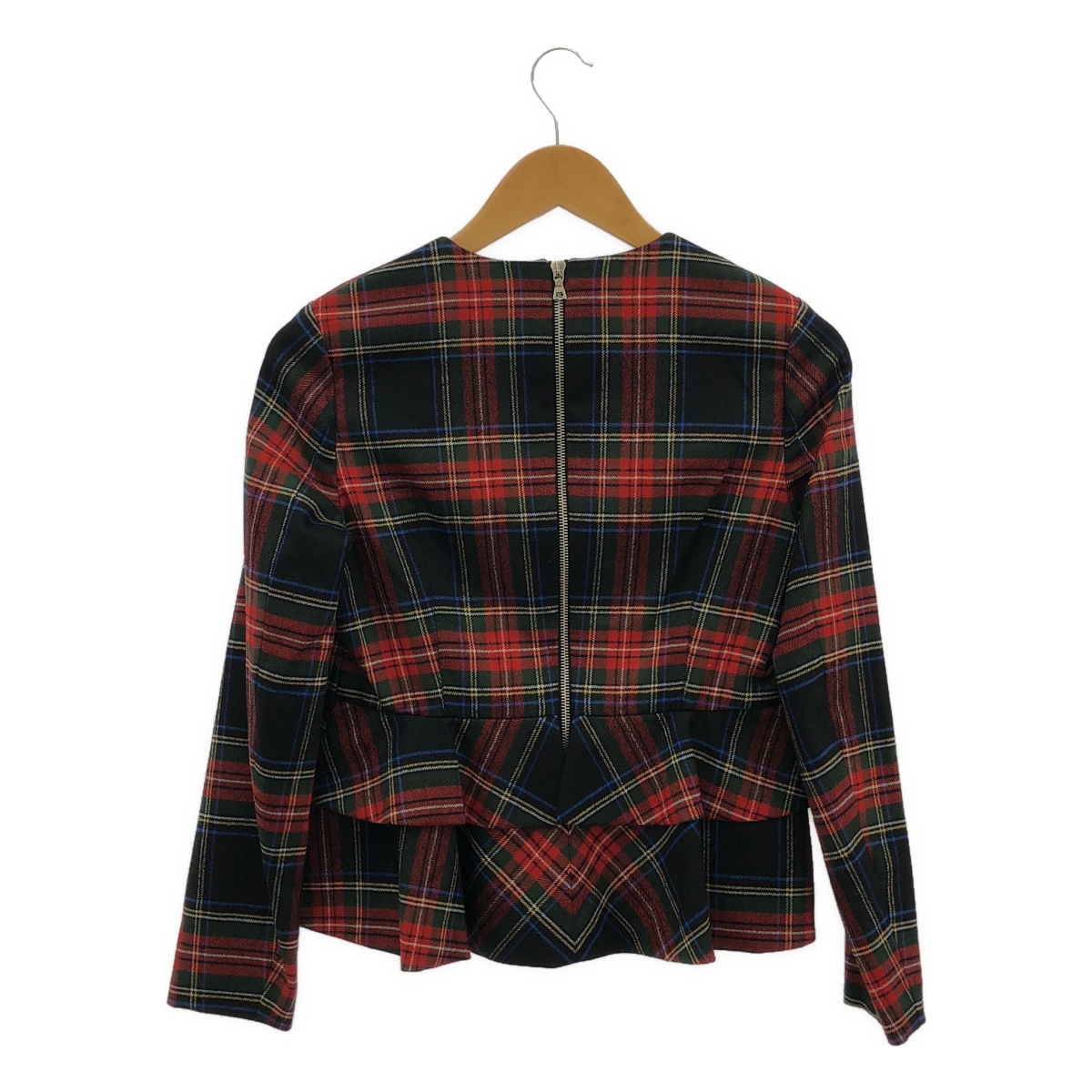 Drawer / ドゥロワー ウール チェック ペプラム プルオーバー ブラウス