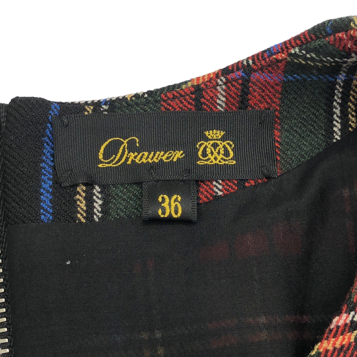 Drawer / ドゥロワー ウール チェック ペプラム プルオーバー ブラウス