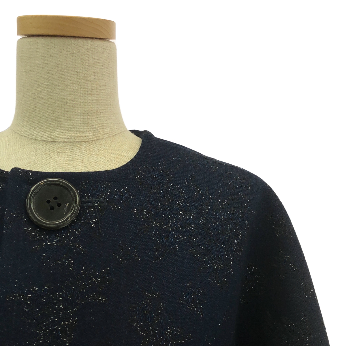 tricot COMME des GARCONS / トリココムデギャルソン ジャガード プリーツ ドッキング ノーカラー コート