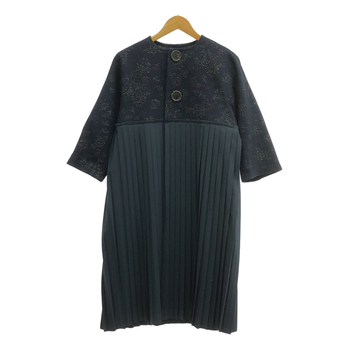 tricot COMME des GARCONS / トリココムデギャルソン ジャガード プリーツ ドッキング ノーカラー コート