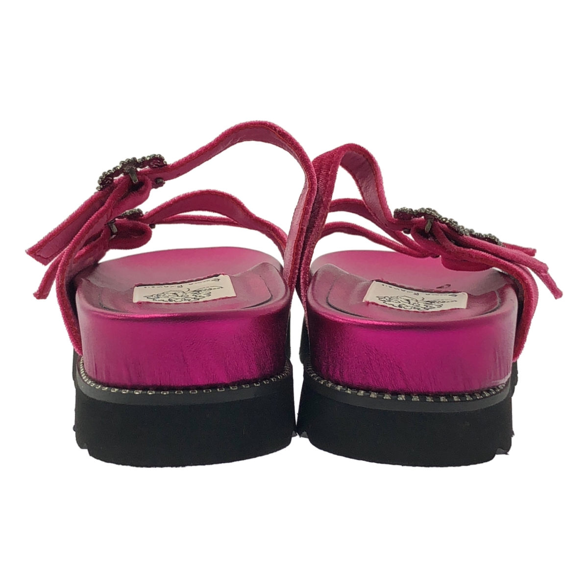 その他 ビジューバックル トリプルベルト フラットサンダル