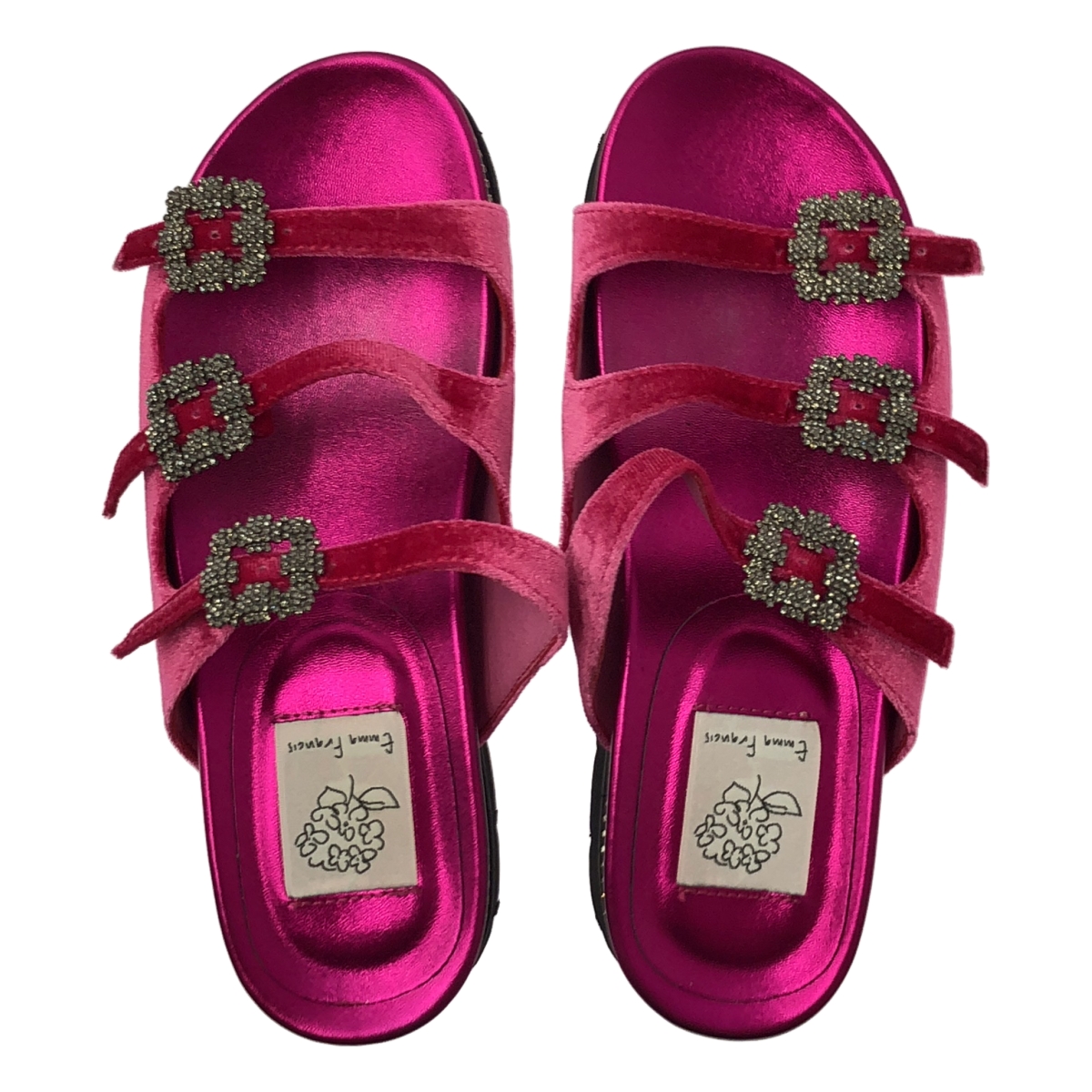 その他 ビジューバックル トリプルベルト フラットサンダル