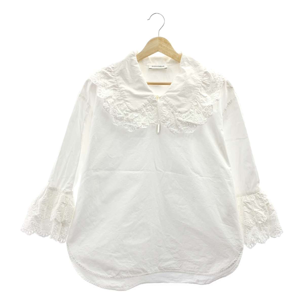 MADISON BLUE / マディソンブルー ワンポイントロゴ レースフリルウォッシュドアウトブラウス シャツ