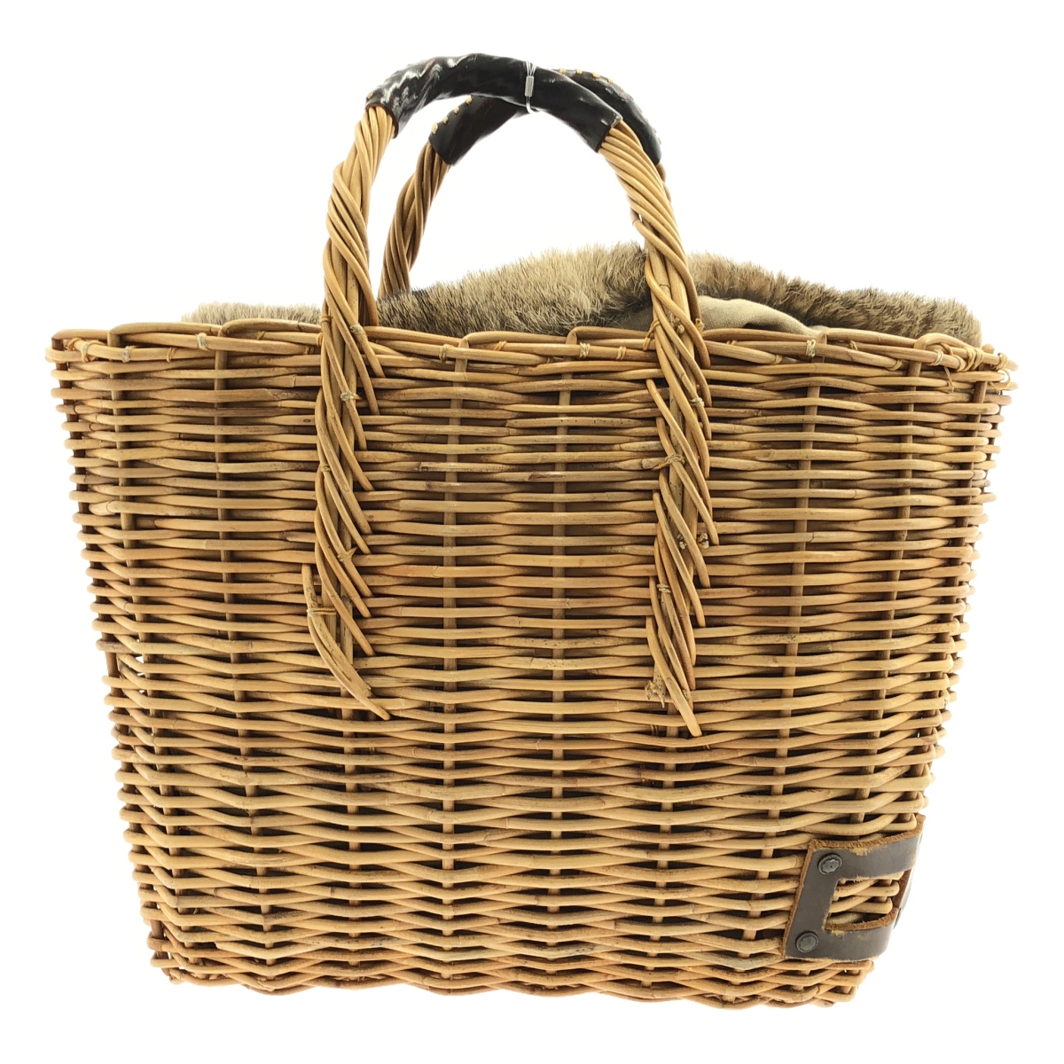 ebagos / エバゴス ラビットファー リネン被せ カゴバッグ