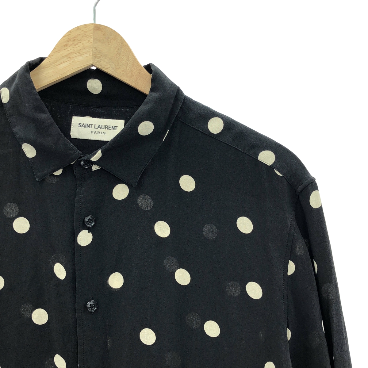 SAINT LAURENT PARIS / サンローランパリ silk 100％ / シルク ポルカドット レギュラーカラーシャツ