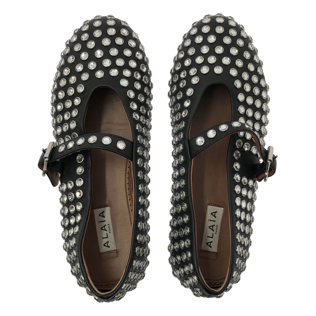 ALAIA / アライア ラインストーン ラムスキン製 バレリーナ フラット シューズ