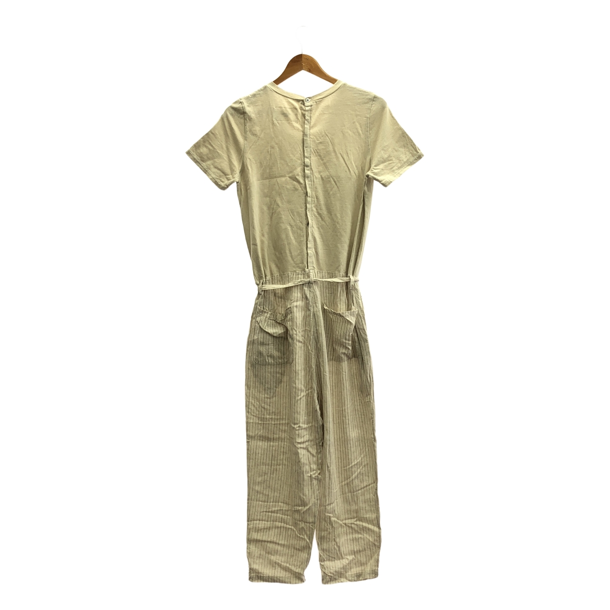 UNIVERSAL TISSU / ユニバーサルティシュ カットソー切替 ストライプ レーヨンリネン オールインワン