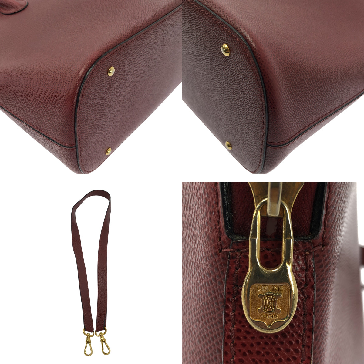 CELINE / セリーヌ 2way ショルダー付き マカダムロゴジップ レザー ボリード ハンド トートバッグ