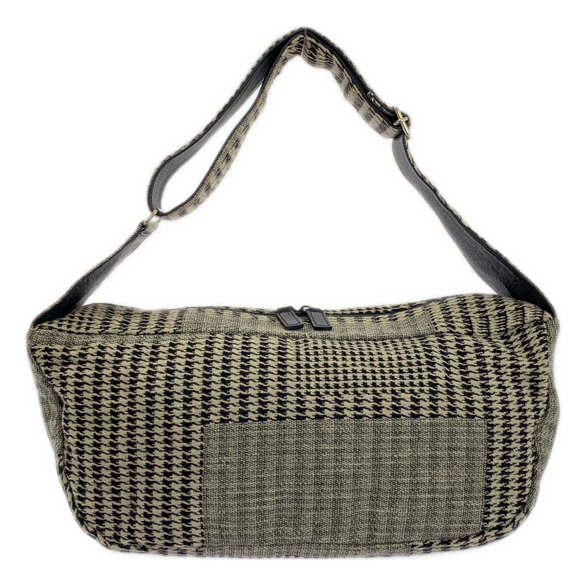 Y's / ワイズヨウジヤマモト コットン 千鳥格子 レザー 切替 ショルダーバッグ