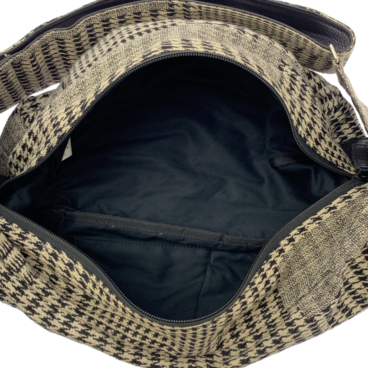 Y's / ワイズヨウジヤマモト コットン 千鳥格子 レザー 切替 ショルダーバッグ