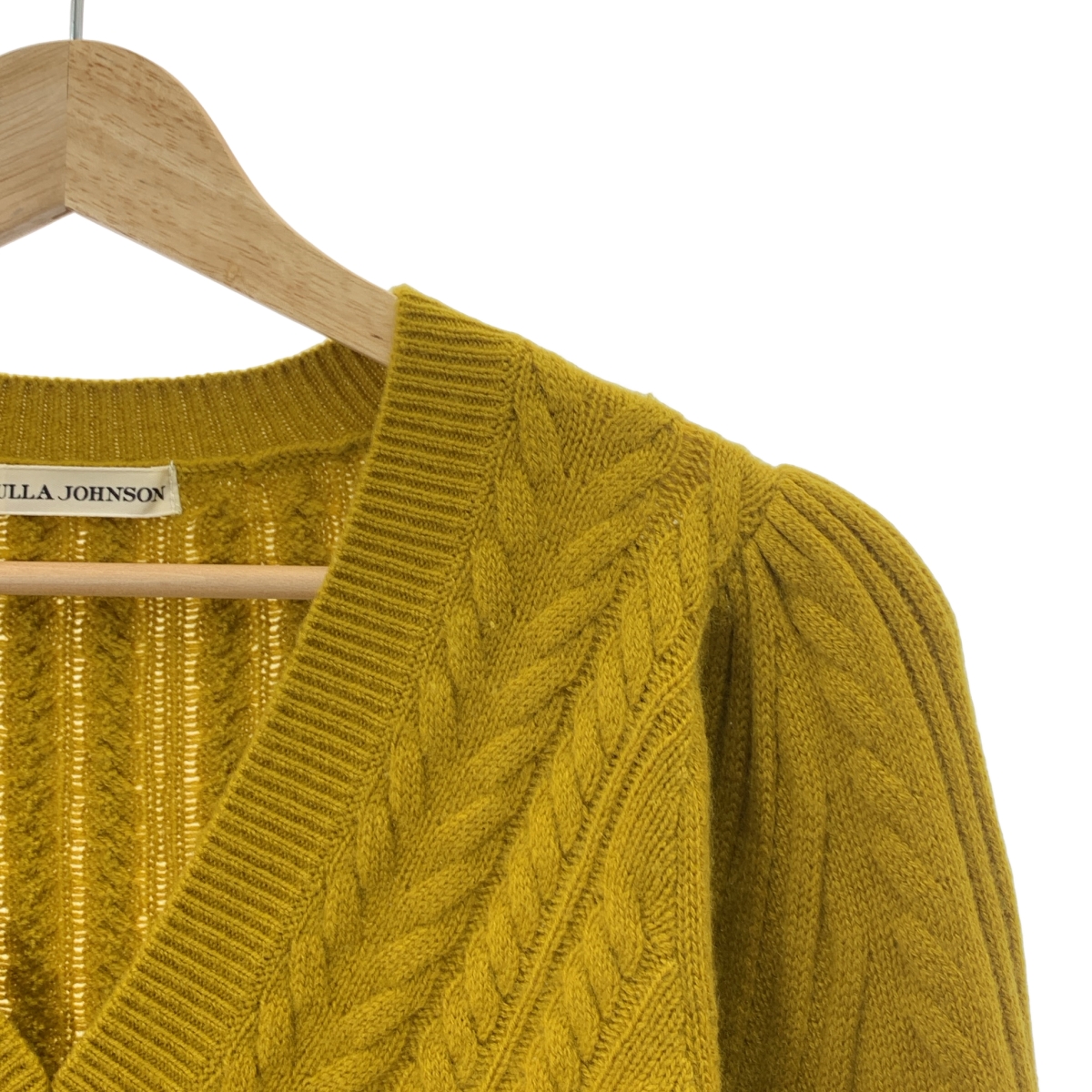 ULLA JOHNSON / ウラジョンソン レースアップスリーブ Vネック ウール ケーブルニット