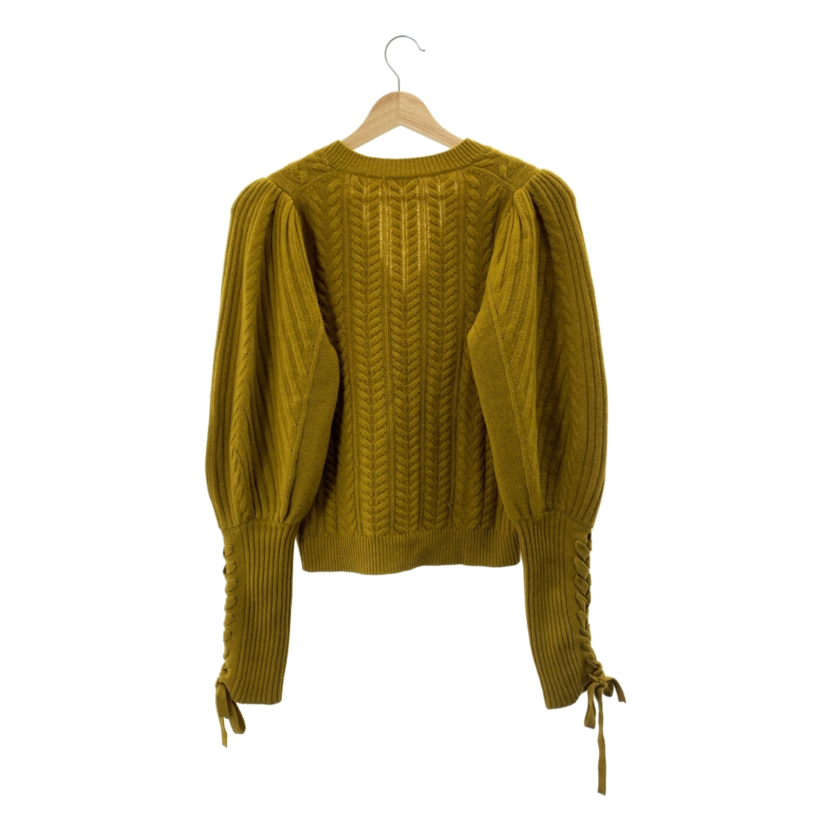 ULLA JOHNSON / ウラジョンソン レースアップスリーブ Vネック ウール ケーブルニット