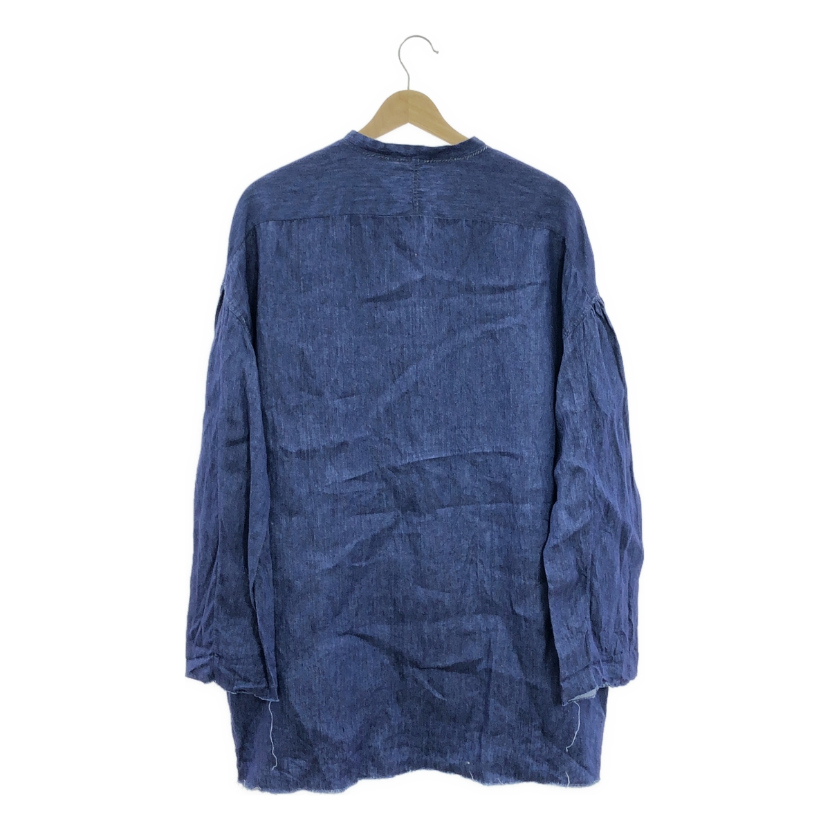 ISABELLA STEFANELLI / イザベラステファネリ stand collar denim shirt / ギャザースリーブ デニムシャツ