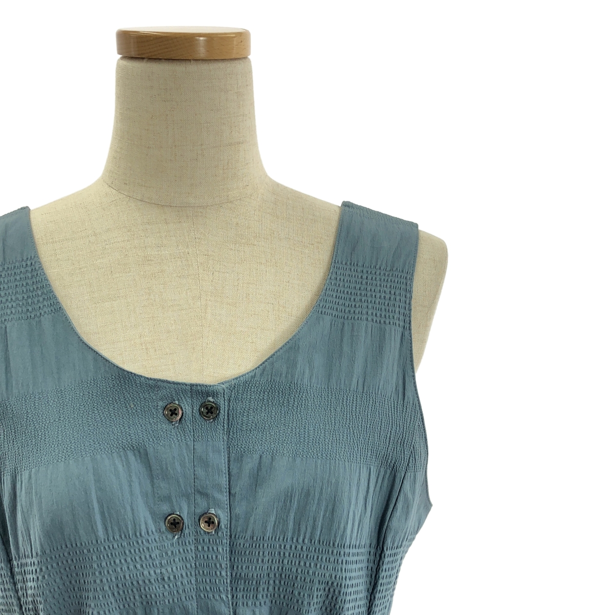 その他 ギャザーストライプ ストレッチコットン ノースリーブ ワンピース